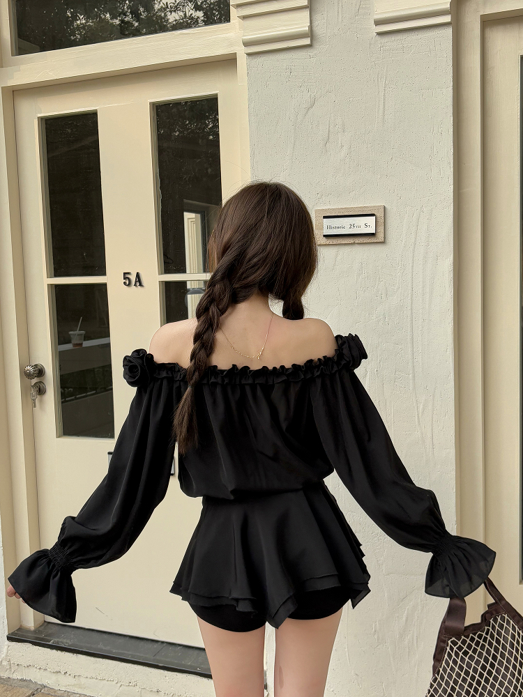 Floral One-Shoulder Chiffon Shirt Dress for Women - Lightweight Waist-Cinching Style for Spring and Summer Fashion Floral One-Shoulder Chiffon Shirt Dress for Women - Lightweight Waist-Cinching Style for Spring and Summer Fashion