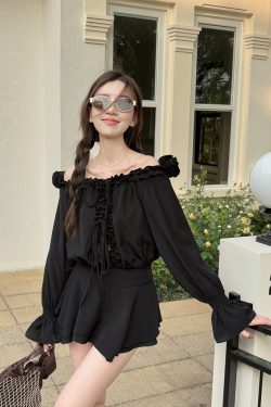 Floral One-Shoulder Chiffon Shirt Dress for Women - Lightweight Waist-Cinching Style for Spring and Summer Fashion