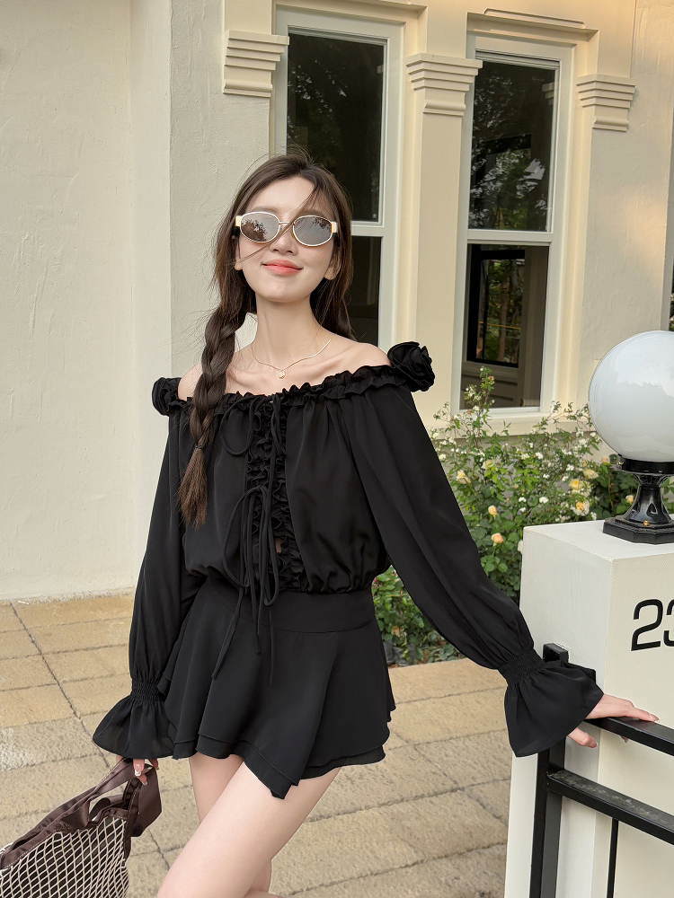 Floral One-Shoulder Chiffon Shirt Dress for Women - Lightweight Waist-Cinching Style for Spring and Summer Fashion Floral One-Shoulder Chiffon Shirt Dress for Women - Lightweight Waist-Cinching Style for Spring and Summer Fashion