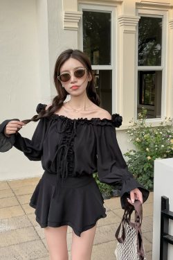 Floral One-Shoulder Chiffon Shirt Dress for Women - Lightweight Waist-Cinching Style for Spring and Summer Fashion