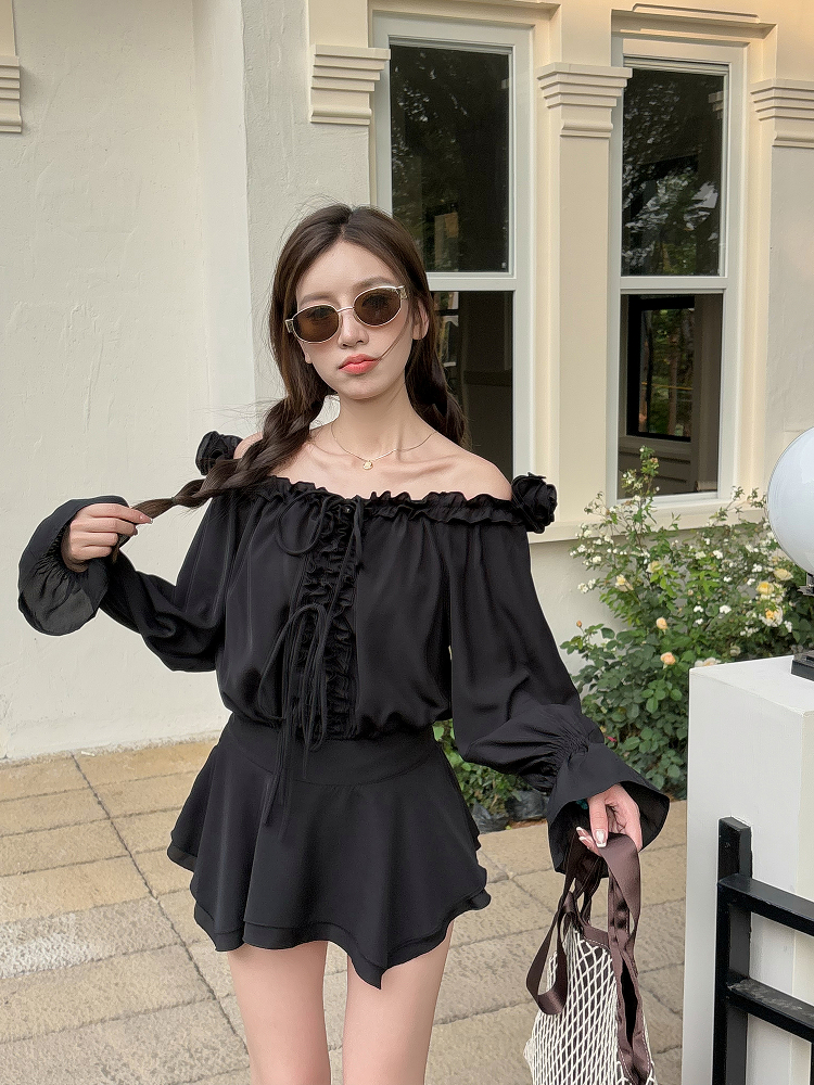 Floral One-Shoulder Chiffon Shirt Dress for Women - Lightweight Waist-Cinching Style for Spring and Summer Fashion Floral One-Shoulder Chiffon Shirt Dress for Women - Lightweight Waist-Cinching Style for Spring and Summer Fashion