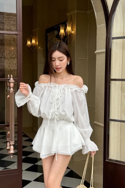 Floral One-Shoulder Chiffon Shirt Dress for Women - Lightweight, Waist-Cinching, Sweet Spring/Summer Style Short Skirt