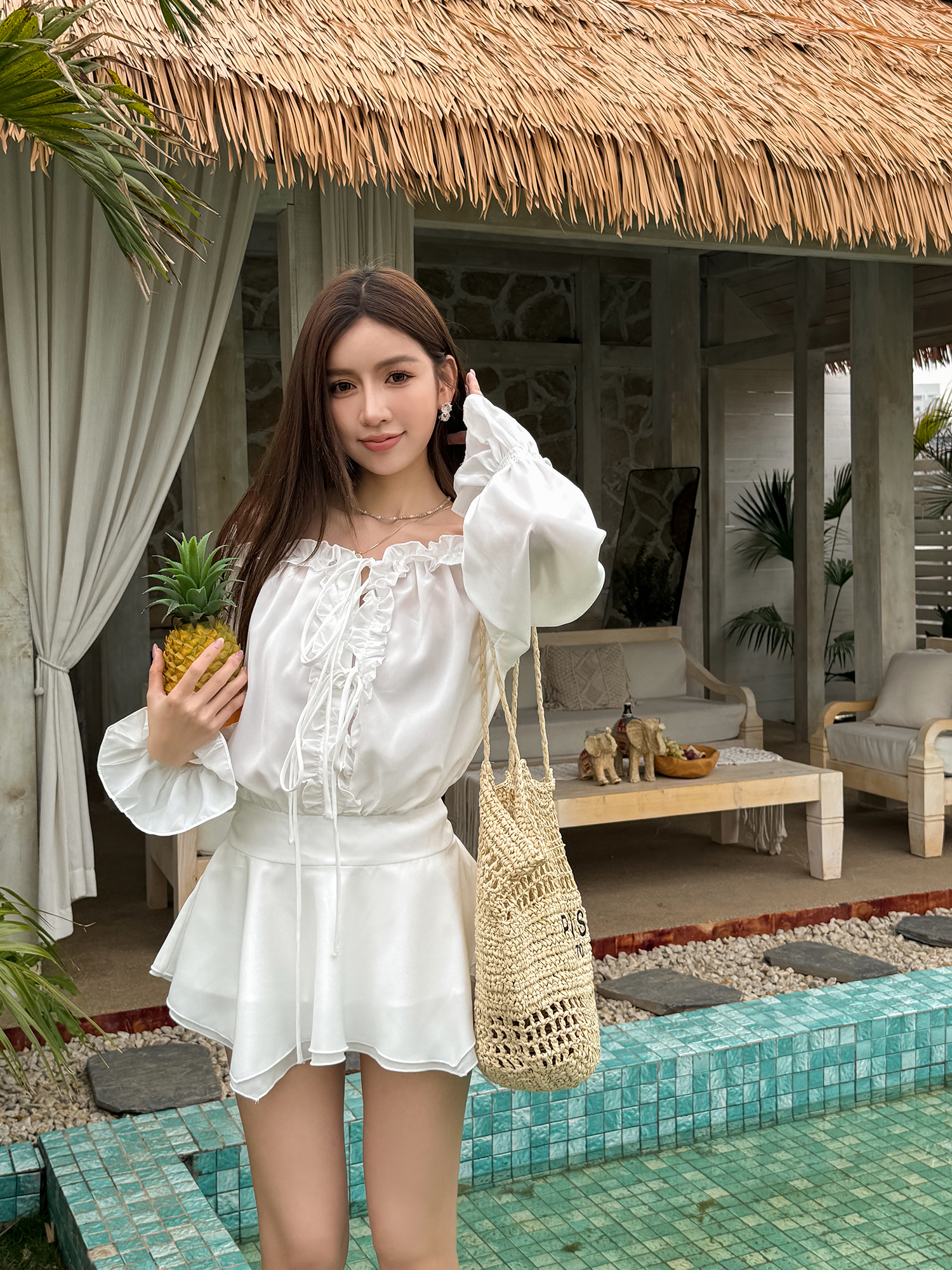 Floral One-Shoulder Chiffon Shirt Dress for Women - Lightweight, Waist-Cinching, Sweet Spring/Summer Style Short Skirt Floral One-Shoulder Chiffon Shirt Dress for Women - Lightweight, Waist-Cinching, Sweet Spring/Summer Style Short Skirt