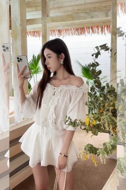 Floral One-Shoulder Chiffon Shirt Dress for Women - Lightweight, Waist-Cinching, Sweet Spring/Summer Style Short Skirt