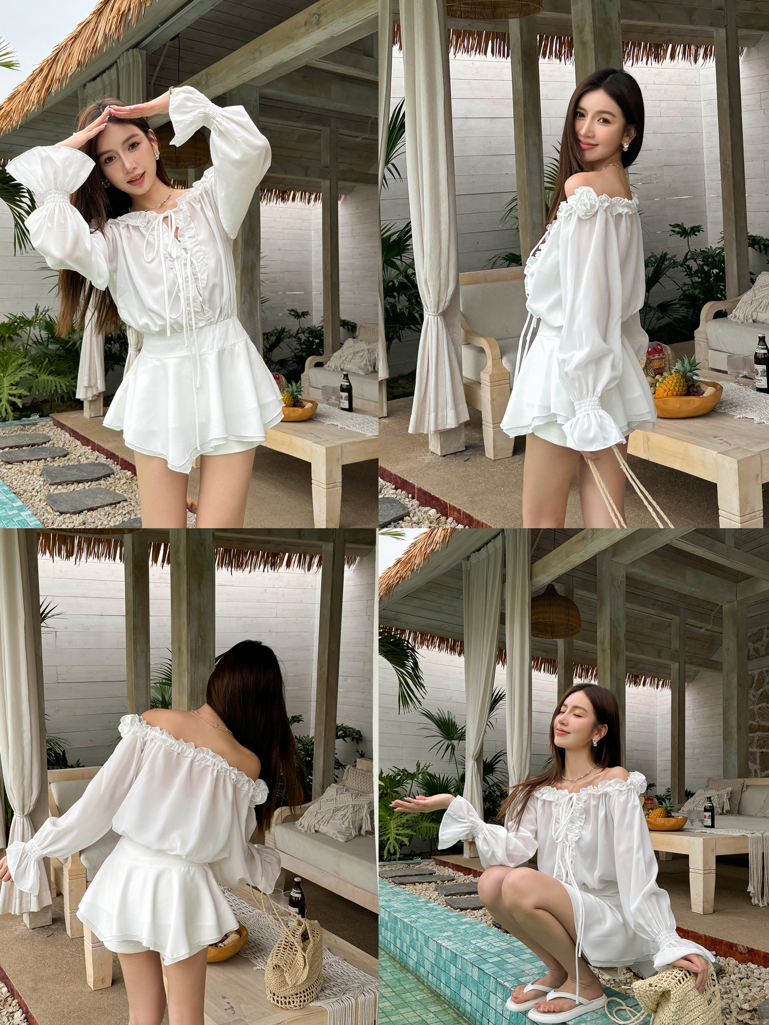 Floral One-Shoulder Chiffon Shirt Dress for Women - Lightweight, Waist-Cinching, Sweet Spring/Summer Style Short Skirt Floral One-Shoulder Chiffon Shirt Dress for Women - Lightweight, Waist-Cinching, Sweet Spring/Summer Style Short Skirt