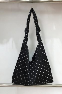 Floral Polka Dot Women's Tote Bag - Handmade Japanese & Korean Style Shoulder Bag with Tie Strap