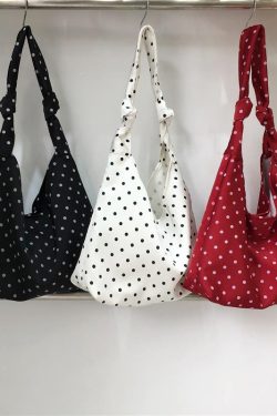 Floral Polka Dot Women's Tote Bag - Handmade Japanese & Korean Style Shoulder Bag with Tie Strap
