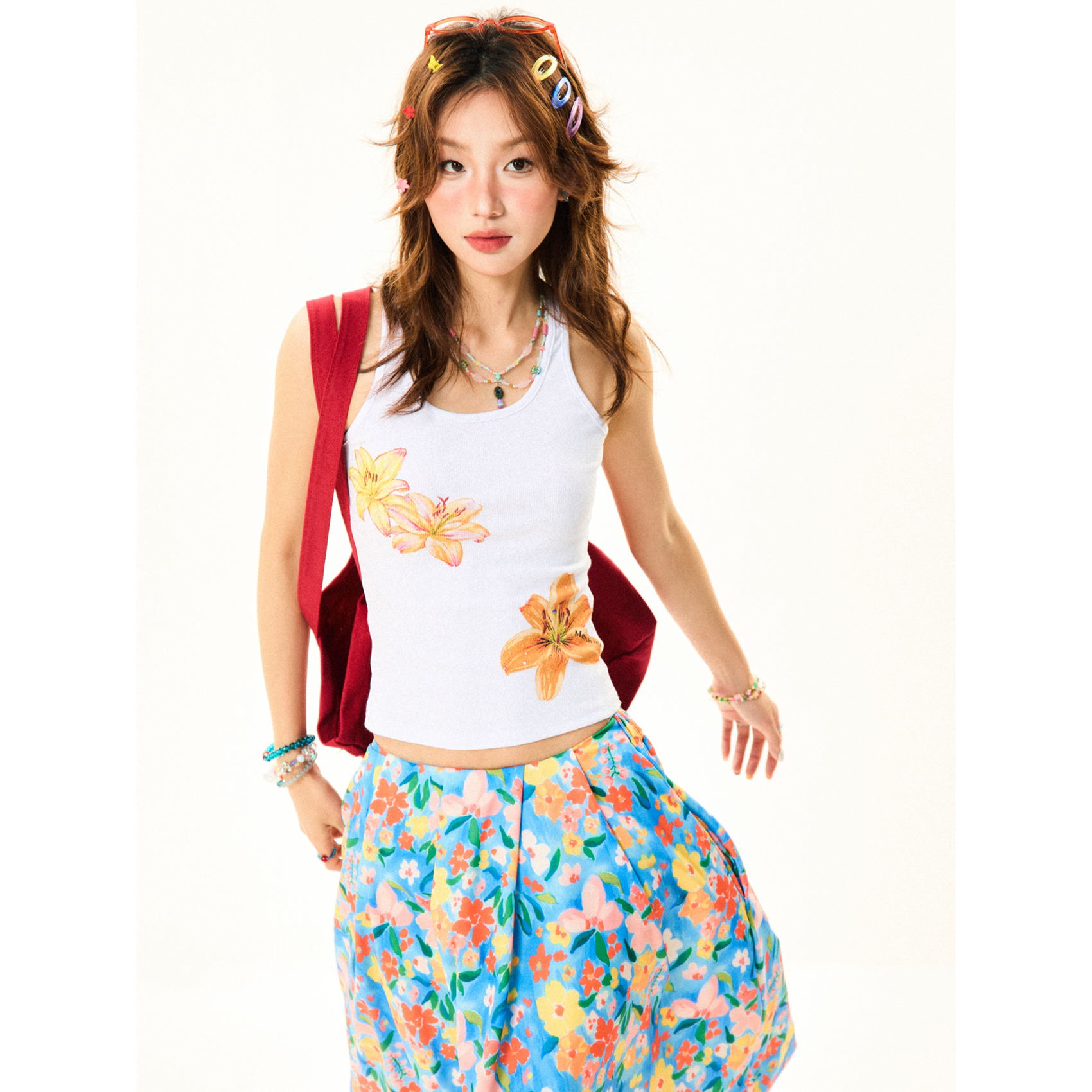 Floral Print Tank Top for Women - Sweet and Spicy Summer Slim Fit - American Style, 90s Inspired, Casual Fashion Top Floral Print Tank Top for Women - Sweet and Spicy Summer Slim Fit - American Style, 90s Inspired, Casual Fashion Top