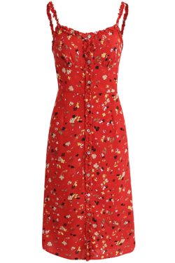 Floral Red Long Dress for Women - French-Style Summer Vacation Dress 2025, Celebrity-Inspired, Perfect for 90s and Y2K Fashion