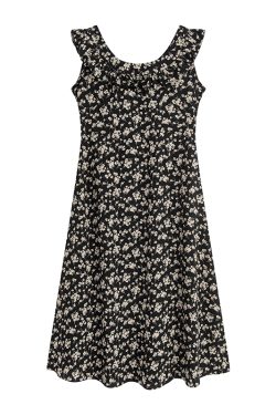 Floral Ruffled Sleeve Tea Dress - Curvy Fit, Waist-Defined, Vintage-Inspired Floral Print, Perfect for Y2K and Summer Events