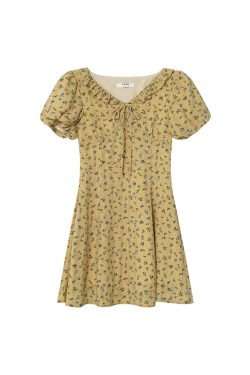 Floral Ruffled V-Neck Dress for Women, Tie Waist-Cinching, Mid-Length A-Line, Perfect for 2025 Spring and Summer Fashion