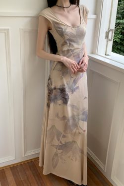 Floral Shadow Print Cotton Dress - Elegant Chinese Design for Spring & Summer - Perfect for 90s & Y2K Inspired Fashion