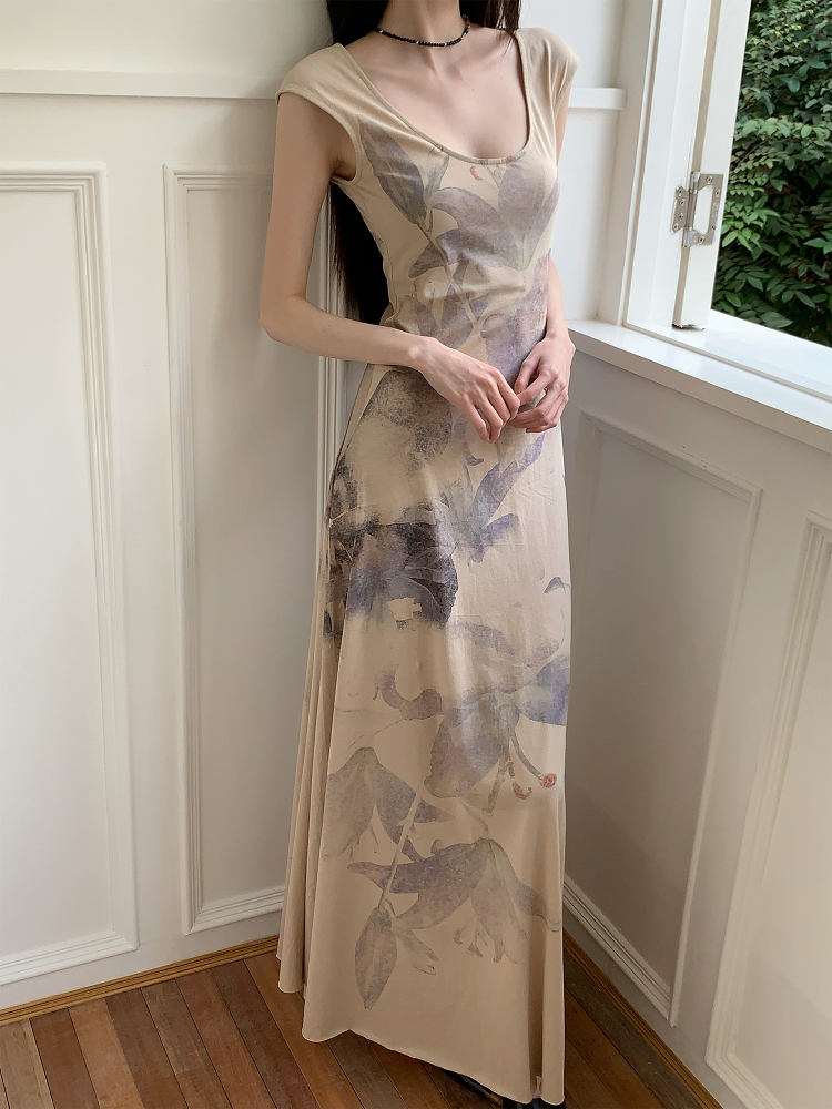 Floral Shadow Print Cotton Dress - Elegant Chinese Design for Spring & Summer - Perfect for 90s & Y2K Inspired Fashion Floral Shadow Print Cotton Dress - Elegant Chinese Design for Spring & Summer - Perfect for 90s & Y2K Inspired Fashion