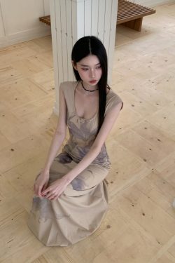 Floral Shadow Print Cotton Dress - Elegant Chinese Design for Spring & Summer - Perfect for 90s & Y2K Inspired Fashion