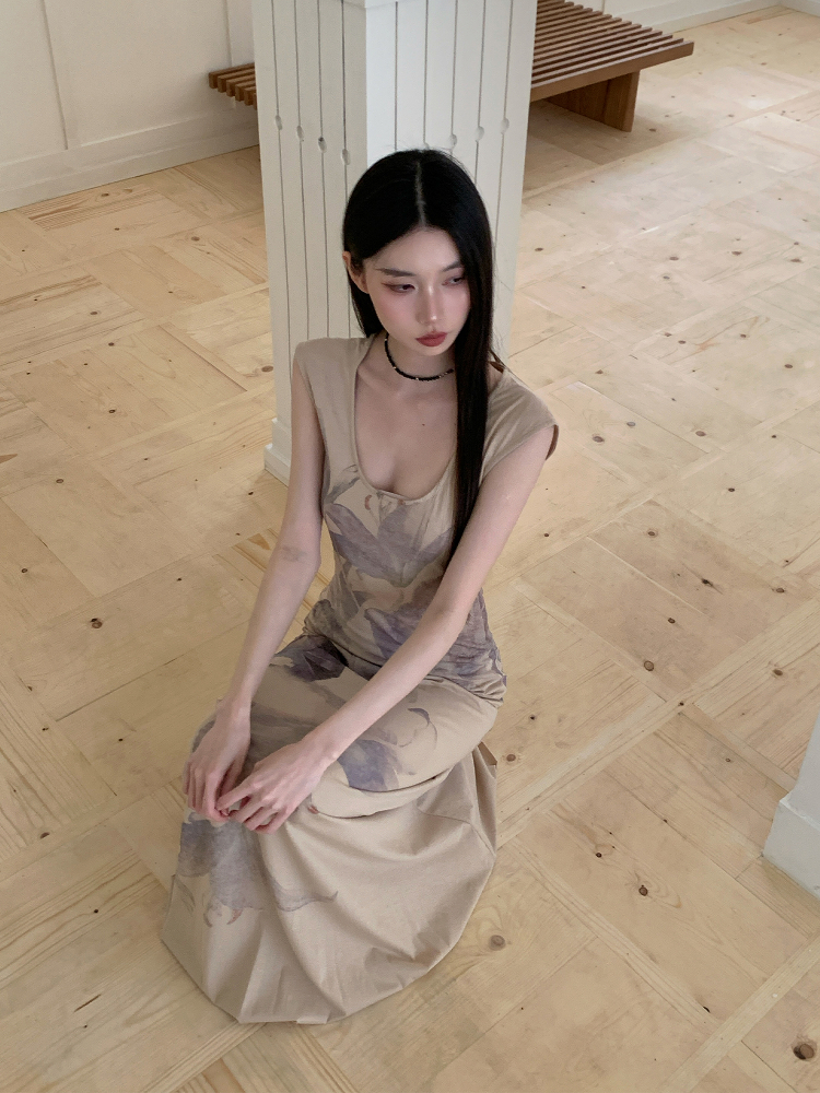 Floral Shadow Print Cotton Dress - Elegant Chinese Design for Spring & Summer - Perfect for 90s & Y2K Inspired Fashion Floral Shadow Print Cotton Dress - Elegant Chinese Design for Spring & Summer - Perfect for 90s & Y2K Inspired Fashion