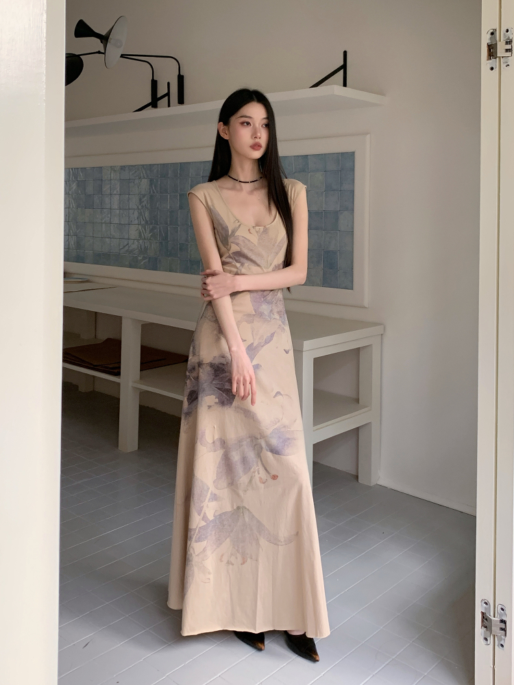 Floral Shadow Print Cotton Dress - Elegant Chinese Design for Spring & Summer - Perfect for 90s & Y2K Inspired Fashion Floral Shadow Print Cotton Dress - Elegant Chinese Design for Spring & Summer - Perfect for 90s & Y2K Inspired Fashion