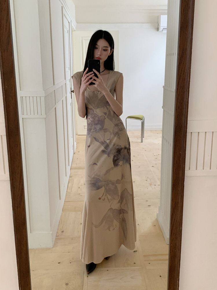 Floral Shadow Print Cotton Dress - Elegant Chinese Design for Spring & Summer - Perfect for 90s & Y2K Inspired Fashion Floral Shadow Print Cotton Dress - Elegant Chinese Design for Spring & Summer - Perfect for 90s & Y2K Inspired Fashion