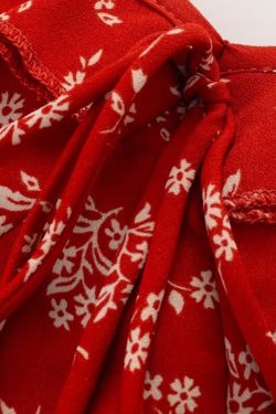 Floral Slimming Short Red Spaghetti Strap Dress - 2025 Summer French Vacation Style for Women, Perfect for Y2K and 90s Fashion Fans