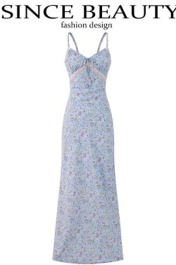 Floral Spaghetti Strap Dress for Women - Summer Beach Vacation Long Skirt, Sexy V2025 Style, 90s Inspired Fashion
