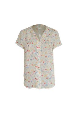 Floral Star Dots Shoulder Cross Strap Short Sleeve Shirt Women's Summer Loose Doll Top - Vintage 90s Style Fashion