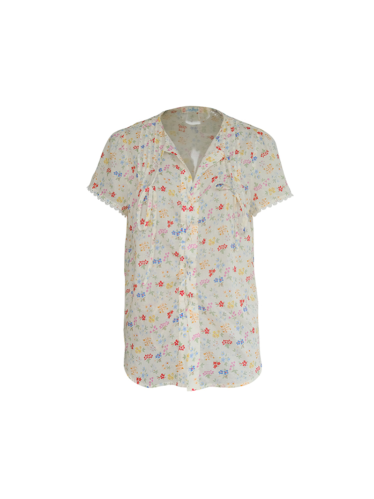 Floral Star Dots Shoulder Cross Strap Short Sleeve Shirt Women's Summer Loose Doll Top - Vintage 90s Style Fashion Floral Star Dots Shoulder Cross Strap Short Sleeve Shirt Women's Summer Loose Doll Top - Vintage 90s Style Fashion