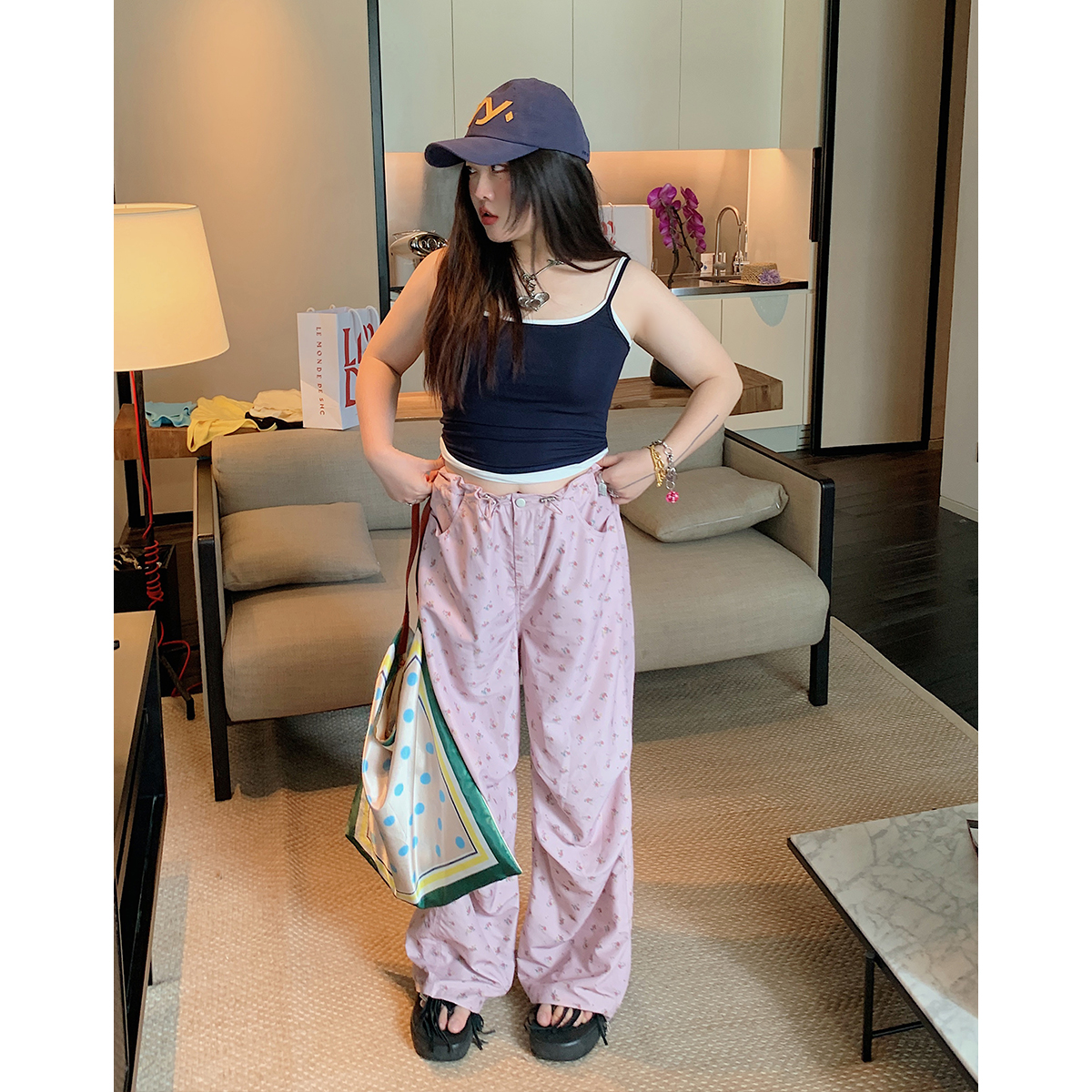 Floral Wide-Leg Pants for Women - 2025 Summer Loose Fit Plus Size Slimming Style - Trendy Y2K Fashion Floral Wide-Leg Pants for Women - 2025 Summer Loose Fit Plus Size Slimming Style - Trendy Y2K Fashion