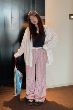 Floral Wide-Leg Pants for Women - 2025 Summer Loose Fit Plus Size Slimming Style - Trendy Y2K Fashion