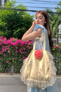 Flower Butterfly Lace Pearl Shimmering Crossbody Bag - Women's Vintage Summer Large Capacity Shoulder Bag