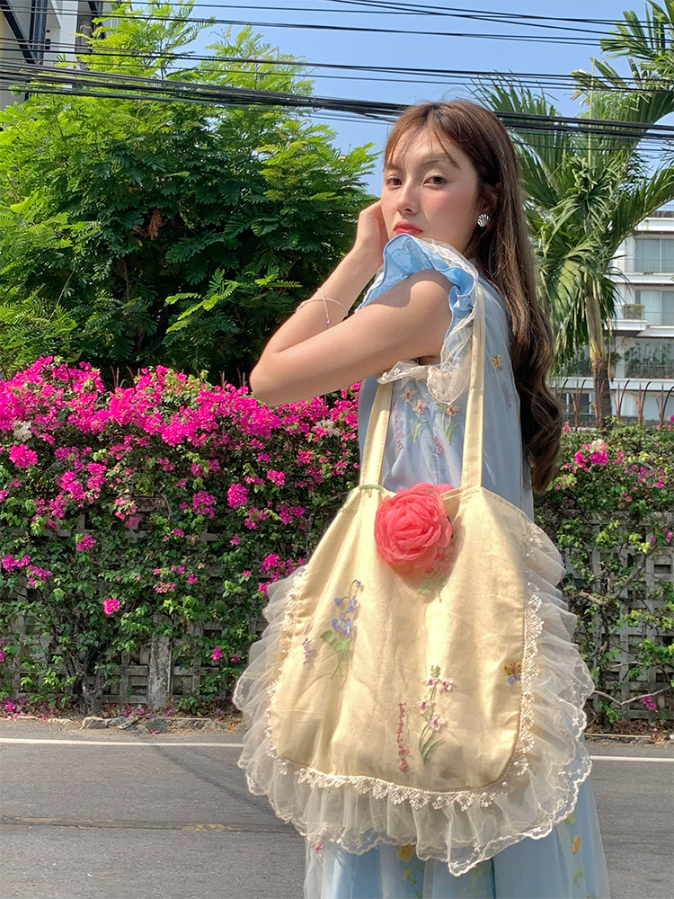 Flower Butterfly Lace Pearl Shimmering Crossbody Bag - Women's Vintage Summer Large Capacity Shoulder Bag Flower Butterfly Lace Pearl Shimmering Crossbody Bag - Women's Vintage Summer Large Capacity Shoulder Bag