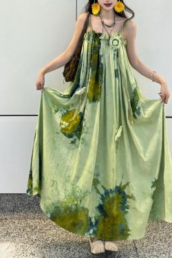 Forest Fairy Watercolor Gradient Printed Vest Dress with 3D Flower Woven Straps - Boho Vacation Style, Summer Fashion