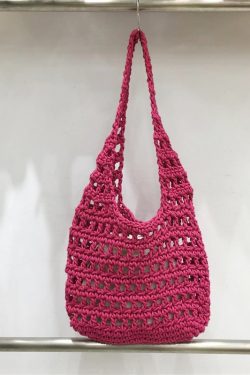 Forest Style Summer Hollow Mesh Tote Bag - Large Capacity Woven Shoulder Bag for Outdoor Adventures