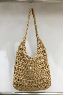 Forest Style Summer Hollow Mesh Tote Bag - Large Capacity Woven Shoulder Bag for Outdoor Adventures