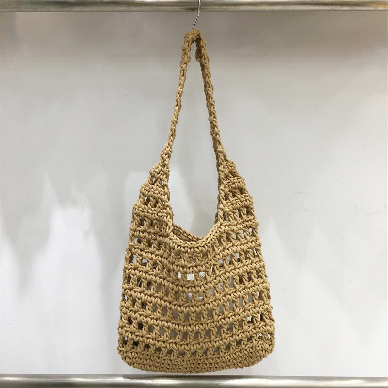 Forest Style Summer Hollow Mesh Tote Bag - Large Capacity Woven Shoulder Bag for Outdoor Adventures Forest Style Summer Hollow Mesh Tote Bag - Large Capacity Woven Shoulder Bag for Outdoor Adventures