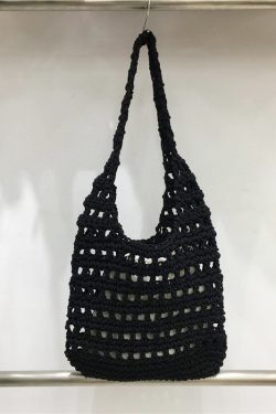 Forest Style Summer Hollow Mesh Tote Bag - Large Capacity Woven Shoulder Bag for Outdoor Adventures