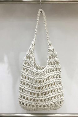Forest Style Summer Hollow Mesh Tote Bag - Large Capacity Woven Shoulder Bag for Outdoor Adventures