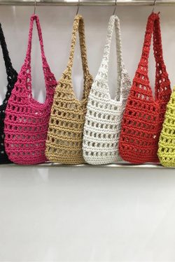 Forest Style Summer Hollow Mesh Tote Bag - Large Capacity Woven Shoulder Bag for Outdoor Adventures