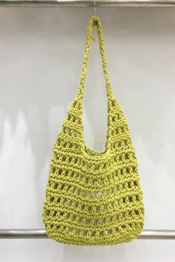 Forest Style Summer Hollow Mesh Tote Bag - Large Capacity Woven Shoulder Bag for Outdoor Adventures