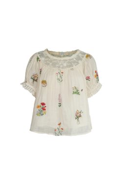 Fragrant Grass Flower Embroidered Shirt Dress for Women - Retro Ramie Summer Dress with Loose Puff Sleeves