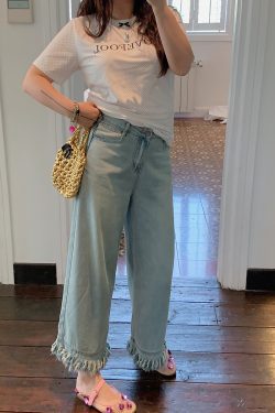 Frayed Denim Cropped Pants for Women – Plus Size Slimming Loose Wide Leg Summer 2025 Fashion