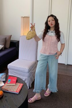 Frayed Denim Cropped Pants for Women – Plus Size Slimming Loose Wide Leg Summer 2025 Fashion