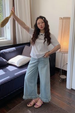 Frayed Denim Cropped Pants for Women – Plus Size Slimming Loose Wide Leg Summer 2025 Fashion