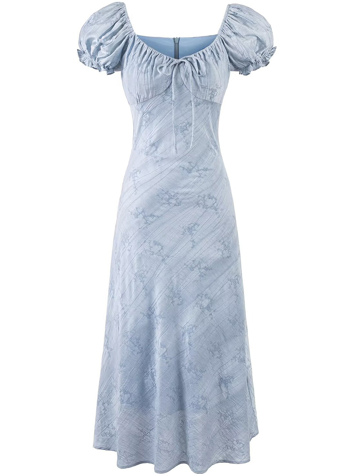 French Blue Jacquard Puff Sleeve Dress for Women - 2025 Summer Asymmetrical Long Skirt, Resort Style, Elegant Fashion French Blue Jacquard Puff Sleeve Dress for Women - 2025 Summer Asymmetrical Long Skirt, Resort Style, Elegant Fashion
