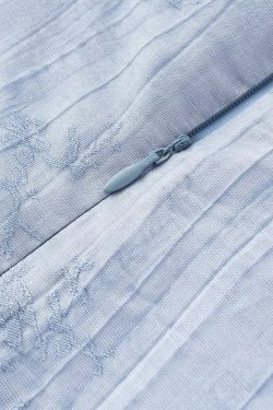 French Blue Jacquard Puff Sleeve Dress for Women - 2025 Summer Asymmetrical Long Skirt, Resort Style, Elegant Fashion