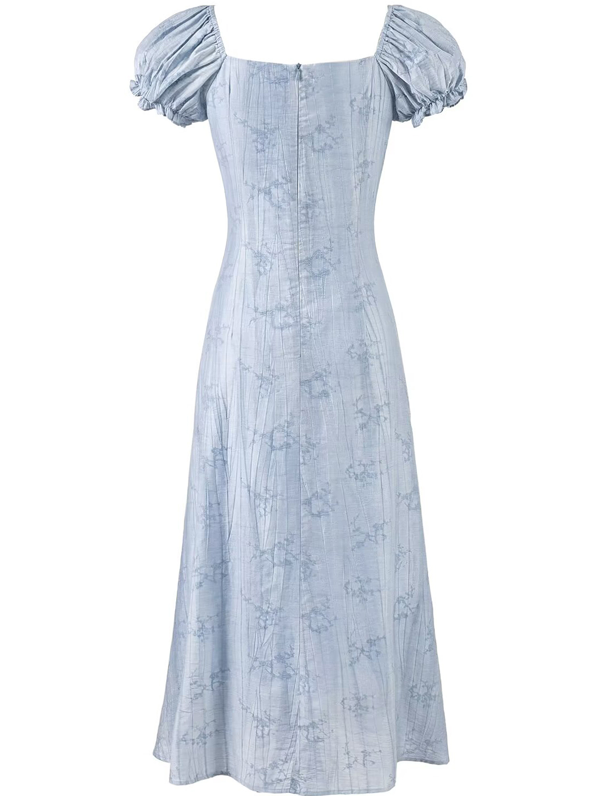 French Blue Jacquard Puff Sleeve Dress for Women - 2025 Summer Asymmetrical Long Skirt, Resort Style, Elegant Fashion French Blue Jacquard Puff Sleeve Dress for Women - 2025 Summer Asymmetrical Long Skirt, Resort Style, Elegant Fashion