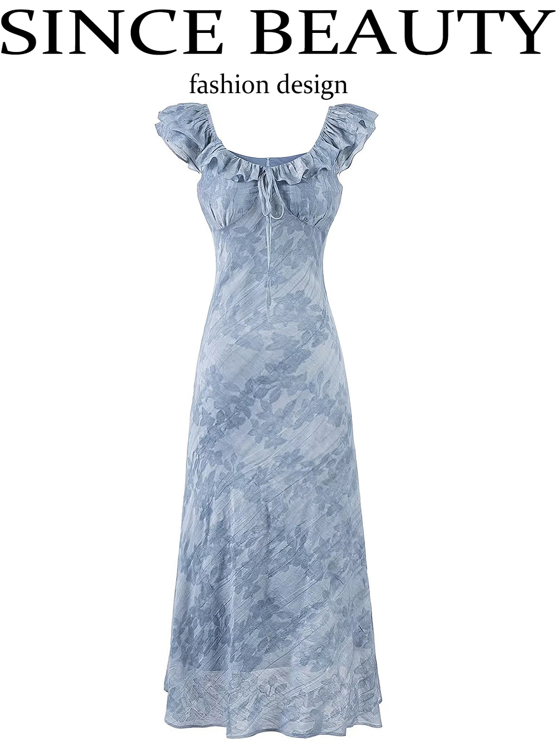 French Blue Ombre Jacquard Ruffled Sleeve Dress for Women - 2025 Summer Vacation Style French Blue Ombre Jacquard Ruffled Sleeve Dress for Women - 2025 Summer Vacation Style