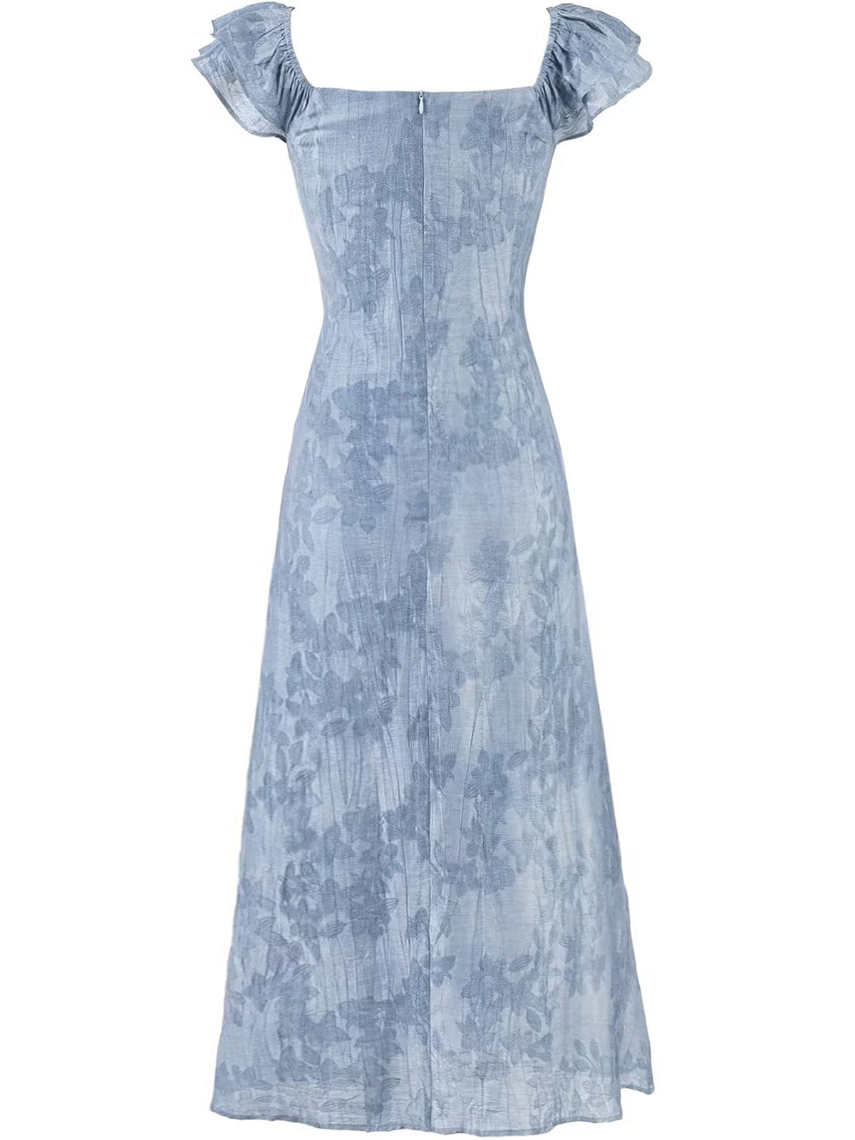 French Blue Ombre Jacquard Ruffled Sleeve Dress for Women - 2025 Summer Vacation Style French Blue Ombre Jacquard Ruffled Sleeve Dress for Women - 2025 Summer Vacation Style