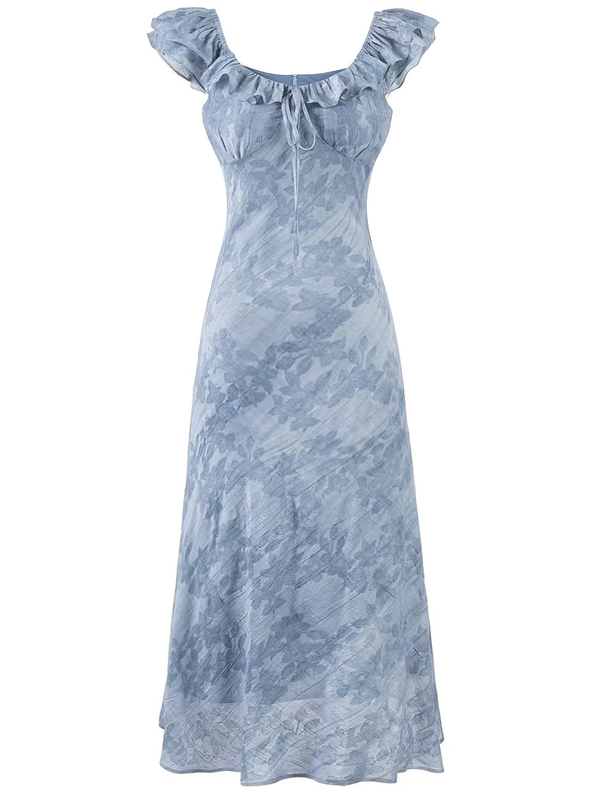 French Blue Ombre Jacquard Ruffled Sleeve Dress for Women - 2025 Summer Vacation Style French Blue Ombre Jacquard Ruffled Sleeve Dress for Women - 2025 Summer Vacation Style