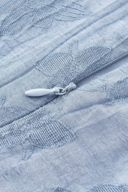 French Blue Ombre Jacquard Ruffled Sleeve Dress for Women - 2025 Summer Vacation Style