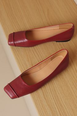 French Genuine Leather Soft Bottom Square Toe Flat Shoes for Women – Maternity Ballet Flats for Summer, Comfortable and Stylish