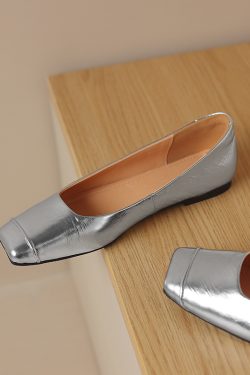 French Genuine Leather Soft Bottom Square Toe Flat Shoes for Women – Maternity Ballet Flats for Summer, Comfortable and Stylish